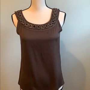 Elie Tahari silk tank with wooden beaded neck
